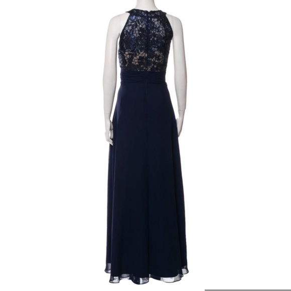 Calvin Klein Blue Halter Neck Beaded Bodice Gown Size 6 - Picture 4 of 13